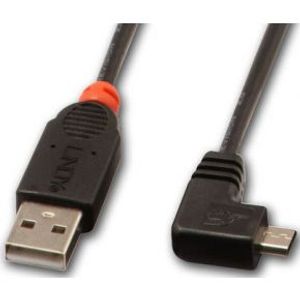 Lindy 1m, USB 2.0 A/Micro USB B, 90°, M/M USB-kabel USB A Micro-USB B Zwart