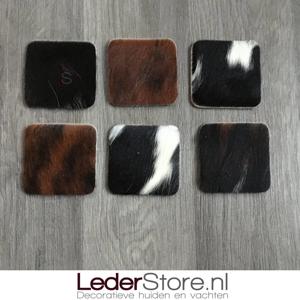 Koeienhuid onderzetters normandier bruin zwart wit 10x10cm