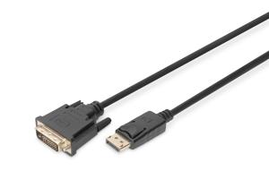 Digitus DB-340301-020-S DisplayPort-kabel DisplayPort / DVI Adapterkabel DisplayPort-stekker, DVI-D 24+1-polige stekker 2.00 m Zwart Rond, Afgeschermd