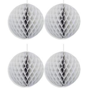 Papieren kerstballen - 4x - grijs - 10 cm - kerstversiering