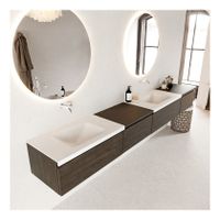 Mondiaz Bukla 280cm badmeubel met module 60 links dark brown 4 lades met wastafel dubbel zonder kraangat kleur talc