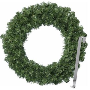 Kerstkrans 50 cm - groen - met zilveren hanger/ophanghaak - kerstversiering