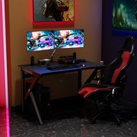 Gamingtafel 115 cm K-vormige Gamingtafel met Hoofdtelefoonhaak en Bekerhouder en Kabelbeheer met Verstelbare Voeten Staal