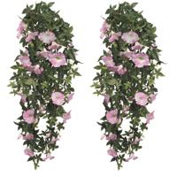 Kunstplant Petunia - 2x - lichtroze - 80 cm - kunst hangplanten