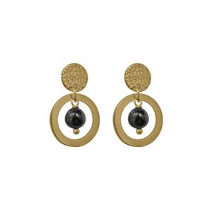 Flow Jewels Hang Oorbellen Fien Zwart Steentje Goud