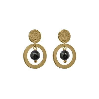 Flow Jewels Hang Oorbellen Fien Zwart Steentje Goud