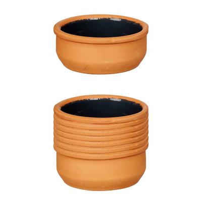 Tapas/creme brulee serveer schaaltjes - 12x - mini - terracotta/zwart - 8 x 4 cm