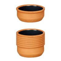 Tapas/creme brulee serveer schaaltjes - 12x - mini - terracotta/zwart - 8 x 4 cm