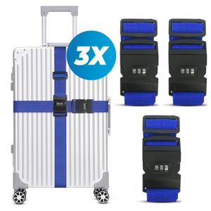 Kofferriem met cijferslot en kofferlabel - 3 stuks - Verstelbaar - Bagageriem - 200 Centimeter - Extra Beveiliging - Reizen - Blauw