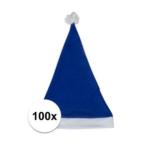 100x Blauwe budget kerstmuts voor volwassenen   -