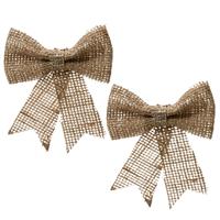Decoris Kersthanger - 2x - strik - naturel - jute - glitters - 24 cm