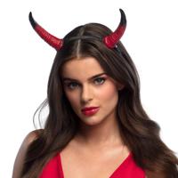Duivel hoorntjes - rood - kunststof - Halloween thema - dames - diadeem - tiara - extra lang