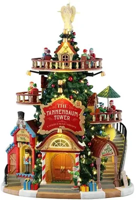 Lemax the tannenbaum tower christmas shops verlicht kersthuisje Santa&apos;s Wonderland 2025