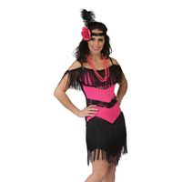 Roze met zwart charleston verkleed jurkje voor dames 40-42 (L/XL)  -