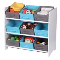 Opbergrek 3-laags met bakken - blauw - hout/stof - 63 x 30 x 60 cm - speelgoed - kinderkamer