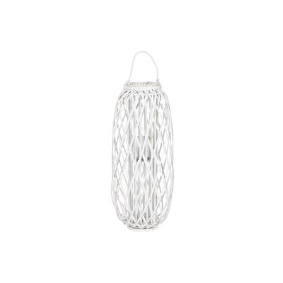 Kaarshouder Home ESPRIT Wit vlechtwerk Kristal 34 x 34 x 80 cm