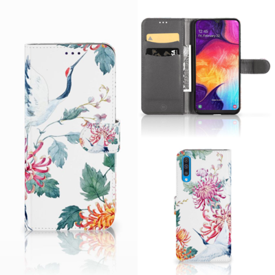 Samsung Galaxy A50 | Telefoonhoesje | Met pasjeshouder | Bird Flowers