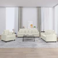 3-delige Loungeset met kussens fluweel crèmekleurig