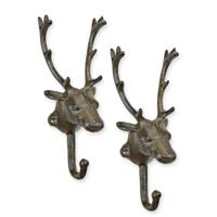A PAIR OF CAST IRON DEER HEAD COAT-HOOKS