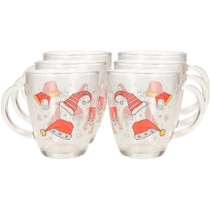 Kerst mok/beker van glas 6x stuks 300 ml met kerstman kleding