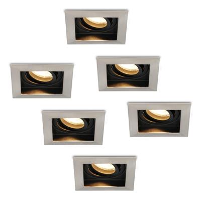 Set van 6 Durham LED inbouwspots vierkant - 4 Watt 345 lumen - 2700k warm wit - GU10 - Dimbaar Kantelbaar - Voor binnen - RVS