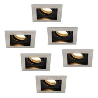 Set van 6 Durham LED inbouwspots vierkant - 4 Watt 345 lumen - 2700k warm wit - GU10 - Dimbaar Kantelbaar - Voor binnen - RVS