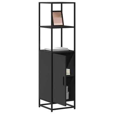 Hoge kast 35,5x35x139 cm bewerkt hout en metaal zwart