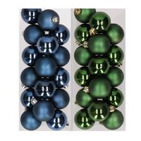 32x stuks kunststof kerstballen mix van donkerblauw en donkergroen 4 cm - thumbnail