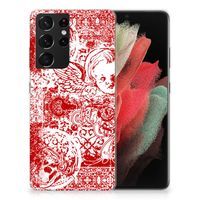 Silicone Back Case Samsung Galaxy S21 Ultra Angel Skull Rood - thumbnail