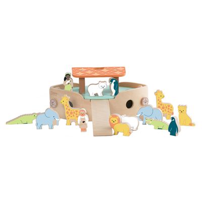 Classic World world houten noah&apos;s ark boot bouwset met dieren, 16dlg.