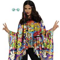 Hippie verkleed set - poncho en bril groen - one size - Jaren 60/flower power verkleedkleding