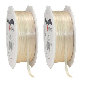 2x Luxe creme satijnen lint rollen 0,3 cm x 50 meter cadeaulint verpakkingsmateriaal - Cadeaulinten