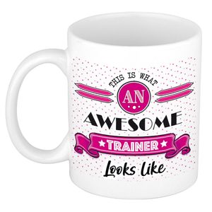 Cadeau koffiemok voor een geweldige trainer - roze - keramiek - 300 ml