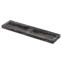 INK Pitch Wastafel keramische slab bak dubbel met drain en front en side skirts zonder kraangaten 180x45x9 Venice brown glossy