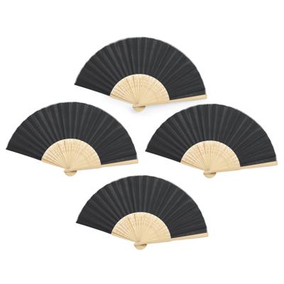Handwaaier/Spaanse waaier - 4x stuks - zwart - bamboe/polyester - 38 x 21 cm - verkoeling/zomer