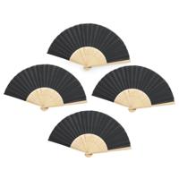Handwaaier/Spaanse waaier - 4x stuks - zwart - bamboe/polyester - 38 x 21 cm - verkoeling/zomer