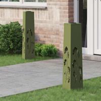 VidaXL Solar led pad licht 2 pcs olijf groen koudgewalst staal