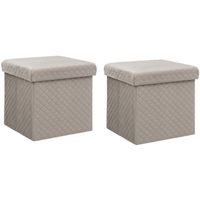 Poef/hocker - 2x - opbergbox - fluweel beige - kunststof/mdf - 31 x 31 x 31 cm - opvouwbaar - thumbnail