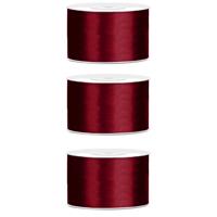 Sierlint satijn - 3x - Donkerrood - 3,8 cm/38 mm x 25 meter - Cadeaulint satijnlint/sierlinten - Hob