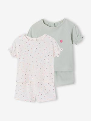 Set van 2 pyjamashorts voor meisjes, praktisch saliegroen