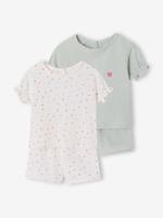 Set van 2 pyjamashorts voor meisjes, praktisch saliegroen