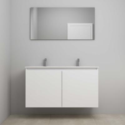 On-Line Badkamermeubelset - 120 cm - Voorgemonteerd - Greeploos 2 Deuren - Porseleinen Wastafel - 2 Kraangaten - Spiegel - Mat Wit