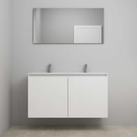 On-Line Badkamermeubelset - 120 cm - Voorgemonteerd - Greeploos 2 Deuren - Porseleinen Wastafel - 2 Kraangaten - Spiegel - Mat Wit