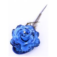 Blauwe verkleed/deco bloem op speld - thumbnail
