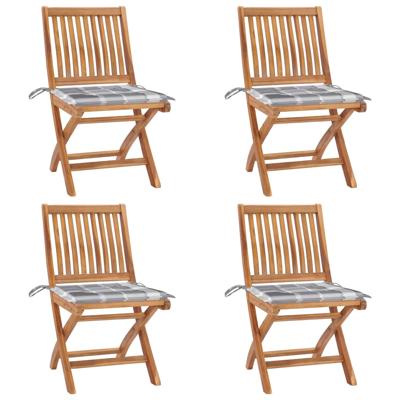 Tuinstoelen 4 st inklapbaar met kussens massief teakhout