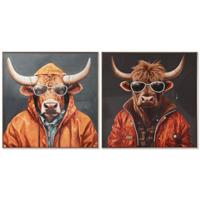 Schilderij Home ESPRIT Grijs Oranje Koe Modern Coating 82 x 4,5 x 82 cm (2 Stuks)
