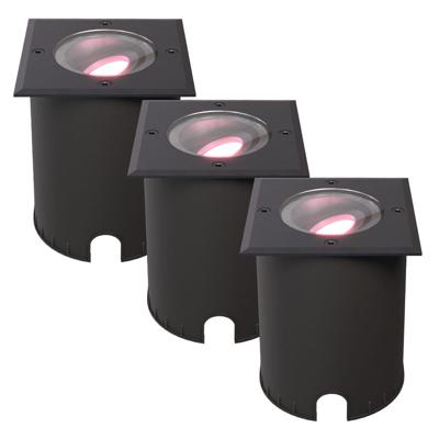 Set van 3 Cody - Smart LED Grondspot - IP67 waterdicht - 5,5 Watt 345 Lumen - Kantelbaar - Overrijdbaar - Vierkant - Wifi + Bluetooth - RGBWW - GU10 - Google Home, Amazon Alexa en Siri - Zwart
