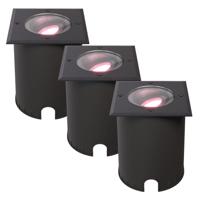 Set van 3 Cody - Smart LED Grondspot - IP67 waterdicht - 5,5 Watt 345 Lumen - Kantelbaar - Overrijdbaar - Vierkant - Wifi + Bluetooth - RGBWW - GU10 - Google Home, Amazon Alexa en Siri - Zwart