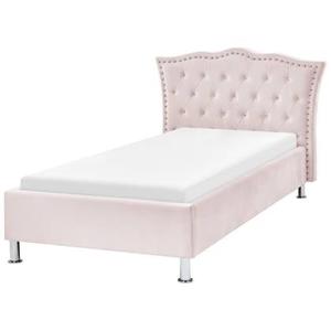 Beliani - METZ - Eenpersoonsbed - Roze - 90 x 200 cm - Fluweel