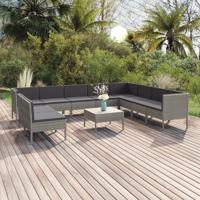 11-delige Loungeset met kussens poly rattan grijs